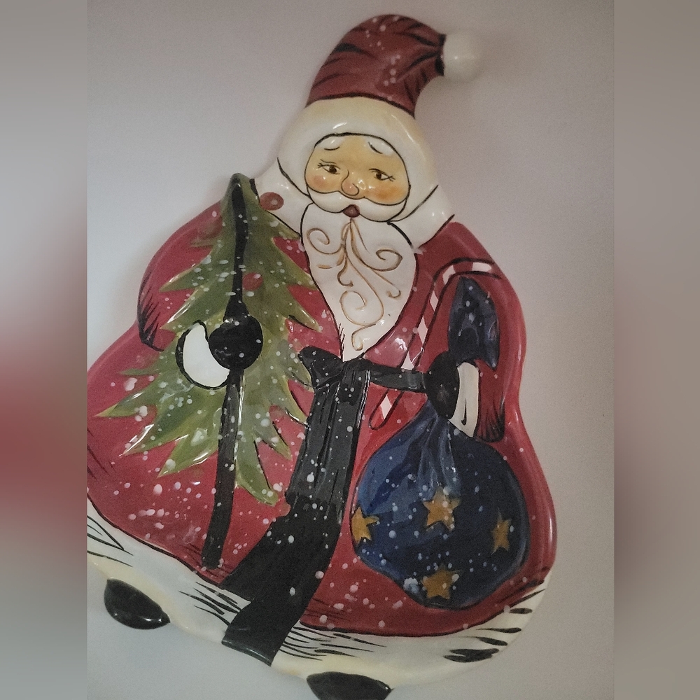 Dario Farrucci Designs Santa Christmas Large Bowl Dish Handpainted 9 1/2" x 11"
